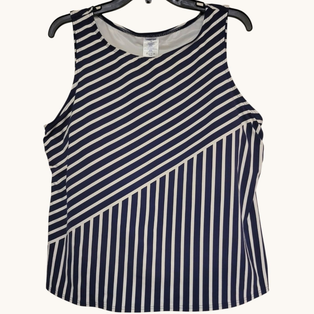 Land's End Tankini Swimsuit Top Womens Size 18W Blue & White Striped